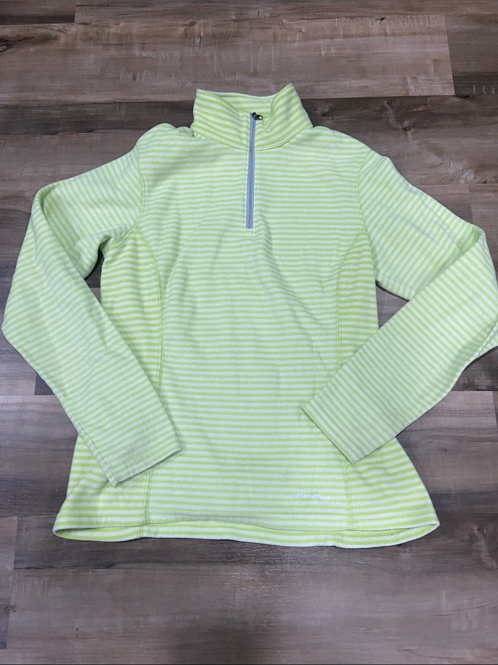 Eddie Bauer Lime & White Striped Half-Zip Fleece